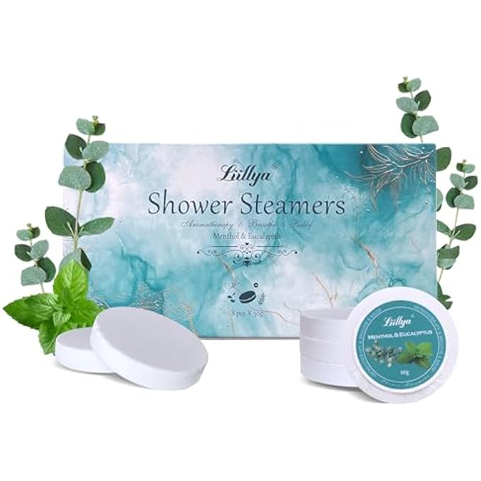 Liillya Shower Steamers Aromatherapy 8 Packs Shower Bombs with Natural Essential Oil Home SPA Vapor Shower Tablets Stress Relief Self Care Relaxation Birthday Gifts for Women, Men Eucalyptus & Mint - Image 1